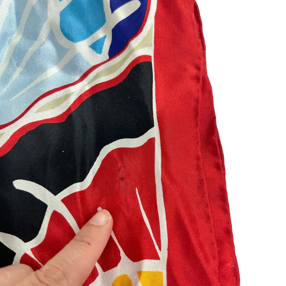Anne Klein Silk Scarf Nautical Seashell‎ Print Red Blue Coastal Grandma 80s
